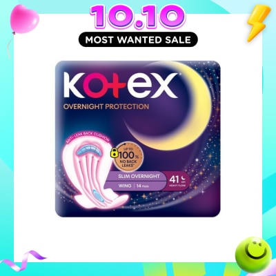 KOTEX Soft & Smooth 360° Protection Slim Overnight Sanitary Pad Wing 41cm (For Heavy Flow) 14s image