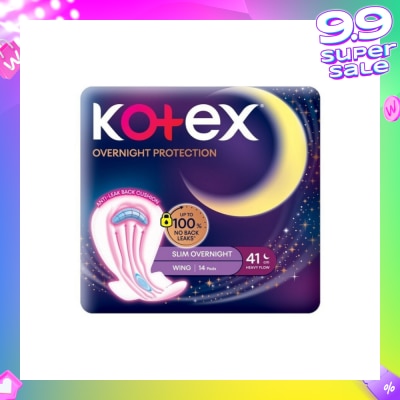 KOTEX Soft & Smooth 360° Protection Slim Overnight Sanitary Pad Wing 41cm (For Heavy Flow) 14s