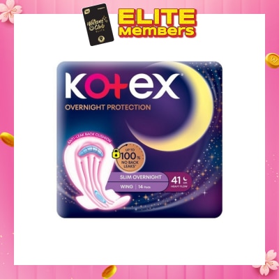 KOTEX Soft & Smooth 360° Protection Slim Overnight Sanitary Pad Wing 41cm (For Heavy Flow) 14s