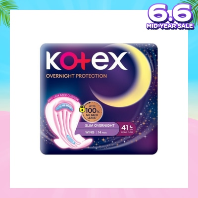 KOTEX Soft & Smooth 360° Protection Slim Overnight Sanitary Pad Wing 41cm (For Heavy Flow) 14s