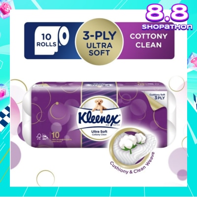 KLEENEX Kleenex Ultra Soft Toilet Tissue Paper Cottony Clean 10 Rolls