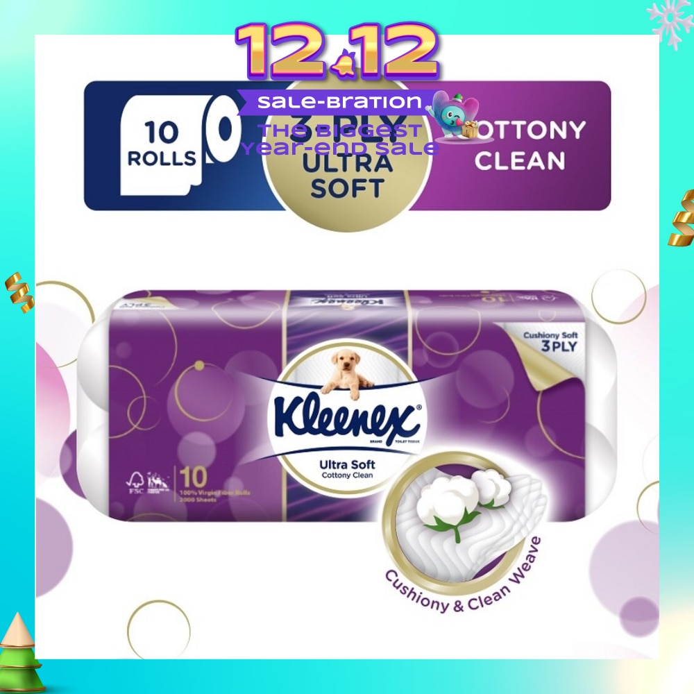 Kleenex Ultra Soft Toilet Tissue Paper Cottony Clean 10 Rolls
