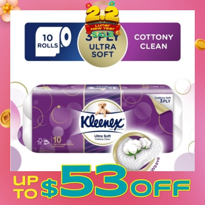 KLEENEX Kleenex Ultra Soft Toilet Tissue Paper Cottony Clean 10 Rolls