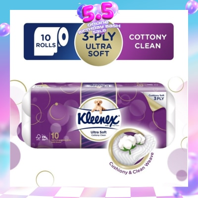 KLEENEX - Kleenex Ultra Soft Toilet Tissue Paper Cottony Clean 10 Rolls
