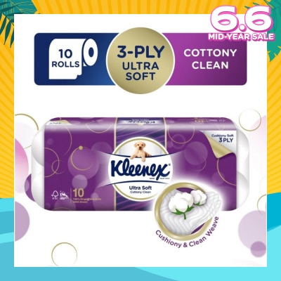 KLEENEX Kleenex Ultra Soft Toilet Tissue Paper Cottony Clean 10 Rolls