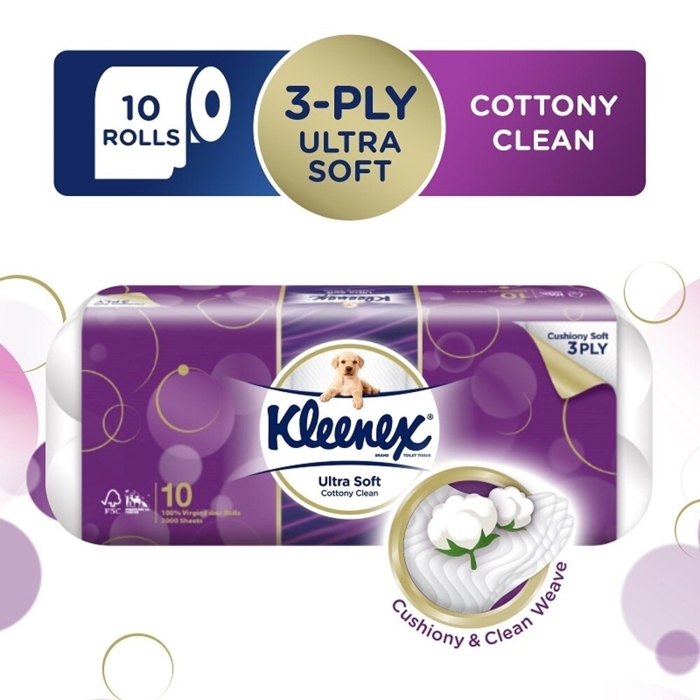 Kleenex Ultra Soft Toilet Tissue Paper Cottony Clean 10 Rolls