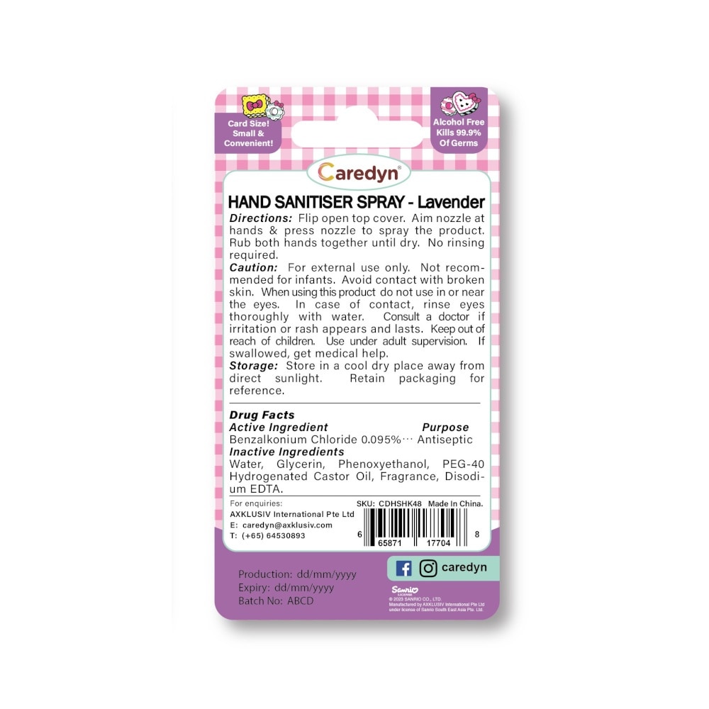 Hello Kitty Hand Sanitiser Spray Lavender 15ml