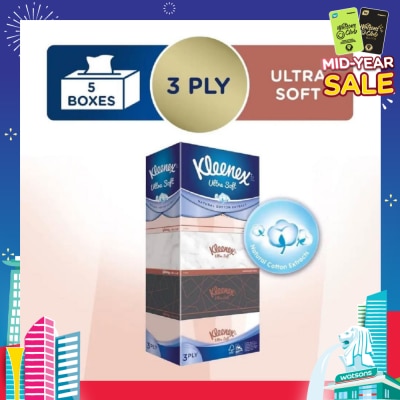 KLEENEX Ultra Soft 3ply Facial Tissue Lifestyle 5x100 Sheets