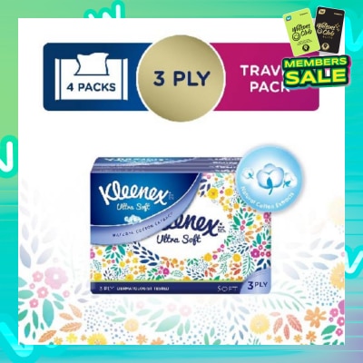 KLEENEX Kleenex Ultra Soft 3 Ply Facial Tissues Soft Pack 50 sheets x 4 packs (Floral)