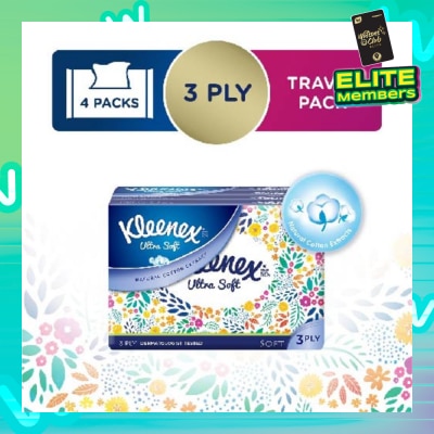 KLEENEX Kleenex Ultra Soft 3 Ply Facial Tissues Soft Pack 50 sheets x 4 packs (Floral)