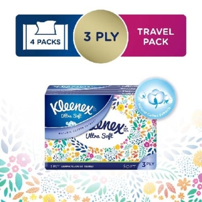 KLEENEX Kleenex Ultra Soft 3 Ply Facial Tissues Soft Pack 50 sheets x 4 packs (Floral)