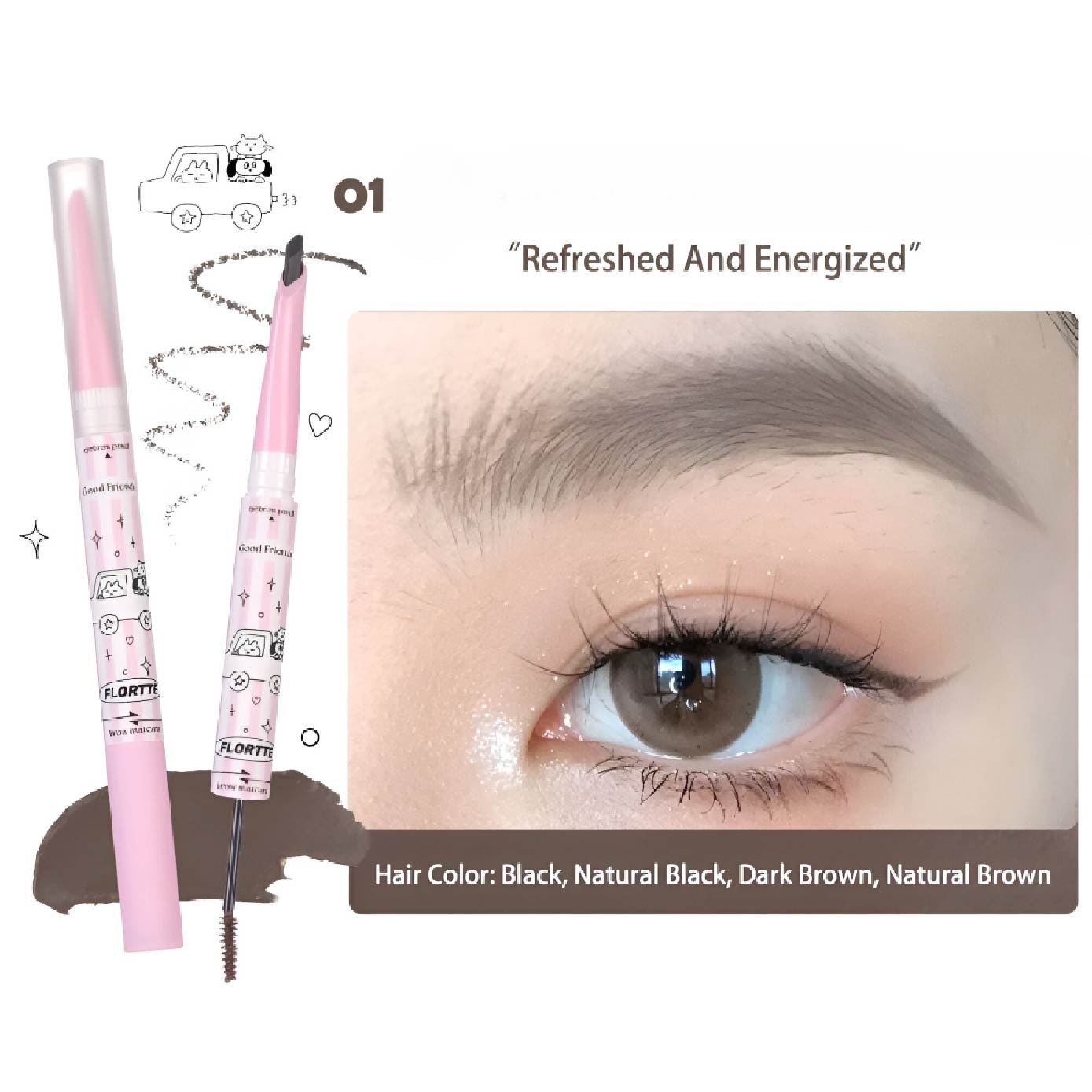 Good Friends Club Rotatable Eyebrow Pencil & Brow Mascara 01 18g