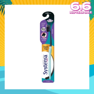 SYSTEMA Super Thin 3mm Charcoal Bristle Toothbrush Compact Soft 1s