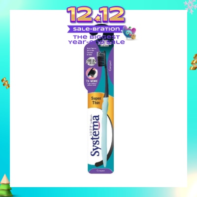 SYSTEMA Super Thin 3mm Charcoal Bristle Toothbrush Compact Soft 1s