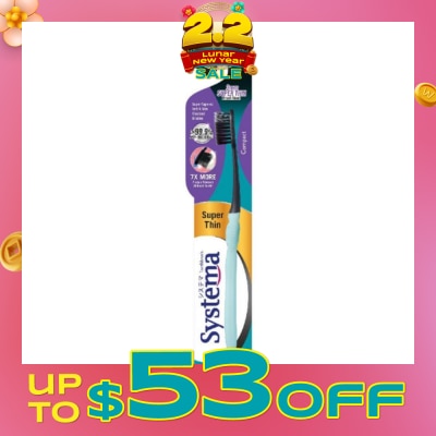 SYSTEMA Super Thin 3mm Charcoal Bristle Toothbrush Compact Soft 1s