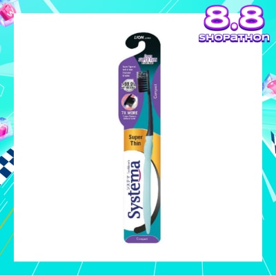 SYSTEMA Super Thin 3mm Charcoal Bristle Toothbrush Compact Soft 1s