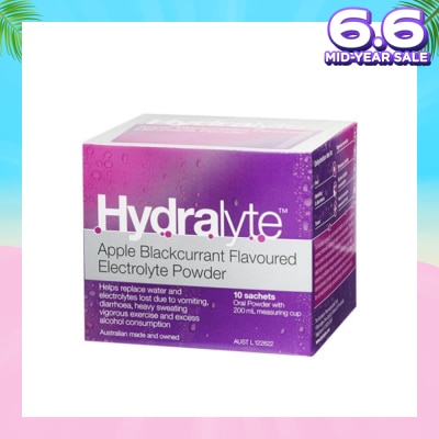 HYDRALYTE Electrolyte Powder (Apple Blackcurrant) Rehydration Solution 10s
