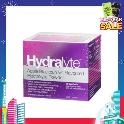 HYDRALYTE Electrolyte Powder (Apple Blackcurrant) Rehydration Solution 10s