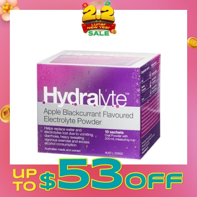 HYDRALYTE Electrolyte Powder (Apple Blackcurrant) Rehydration Solution 10s