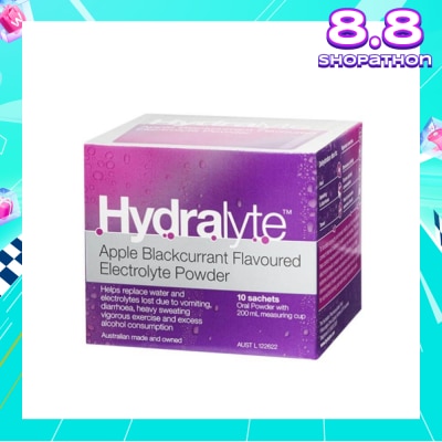 HYDRALYTE Electrolyte Powder (Apple Blackcurrant) Rehydration Solution 10s