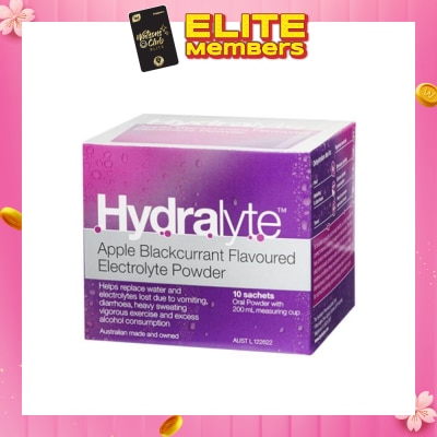 HYDRALYTE Electrolyte Powder (Apple Blackcurrant) Rehydration Solution 10s