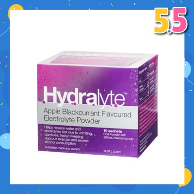 HYDRALYTE Electrolyte Powder (Apple Blackcurrant) Rehydration Solution 10s