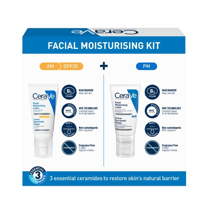 Facial Moisturising Kit Set (AM Facial Lotion 52ml, PM Facial Lotion 52ml & Hydrating Cleanser 30ml) 1s