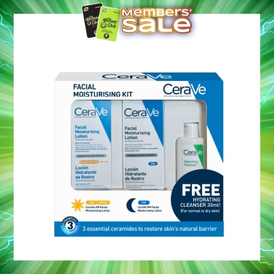 CERAVE - Facial Moisturising Kit Set (AM Facial Lotion 52ml, PM Facial Lotion 52ml & Hydrating Cleanser 30ml) 1s