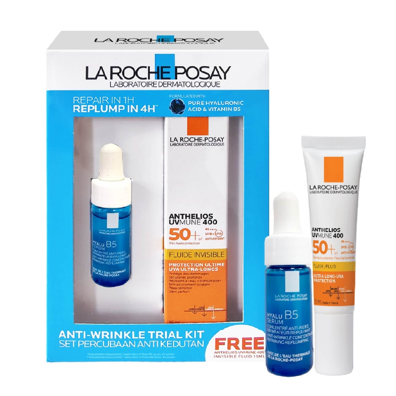 Anti-Wrinkle Trial Kit (Hyalu B5 Serum 10ml & Anthelios UVMune Invisible Fluid 15ml) 1s