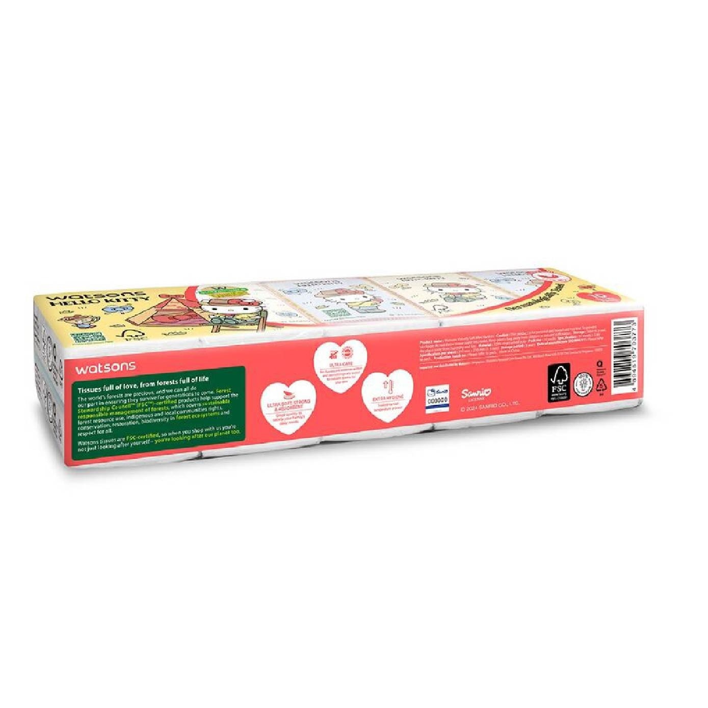Hello Kitty Velvety Soft Mini Hankies 3 Ply 10s x 10 Packs x 30s (Carton)