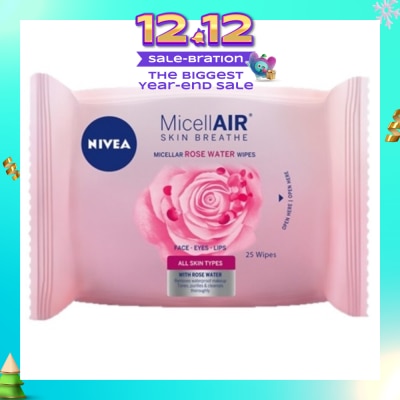 NIVEA MicellAir Skin Breathe Micellar Rose Water Wipes 25 Wipes (Expiry: Oct`2025)