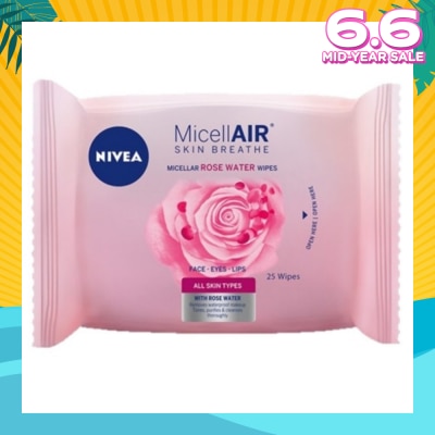 NIVEA MicellAir Skin Breathe Micellar Rose Water Wipes 25 Wipes (Expiry: Oct`2025)