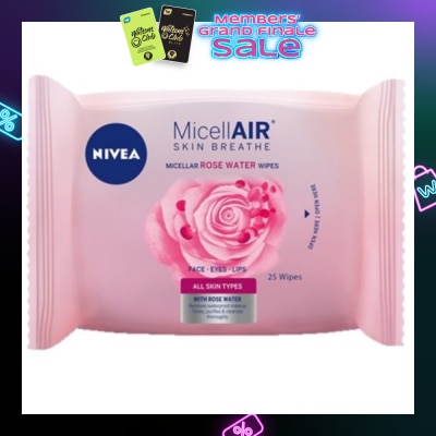 NIVEA MicellAir Skin Breathe Micellar Rose Water Wipes 25 Wipes (Expiry: Oct`2025)