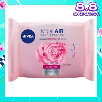 NIVEA MicellAir Skin Breathe Micellar Rose Water Wipes 25 Wipes (Expiry: Oct`2025)