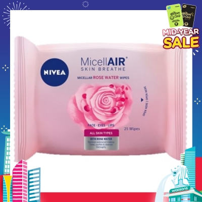 NIVEA MicellAir Skin Breathe Micellar Rose Water Wipes 25 Wipes (Expiry: Oct`2025)