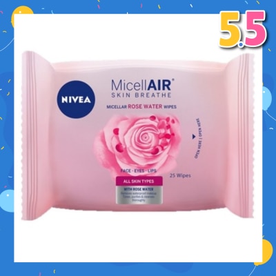 NIVEA MicellAir Skin Breathe Micellar Rose Water Wipes (Face-Eyes-Lips) 25 Wipes
