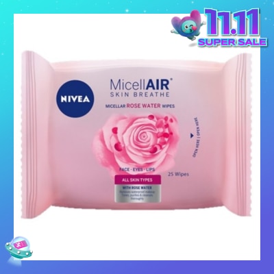 NIVEA MicellAir Skin Breathe Micellar Rose Water Wipes 25 Wipes (Expiry: Oct`2025)