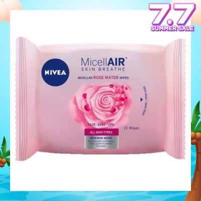 NIVEA MicellAir Skin Breathe Micellar Rose Water Wipes 25 Wipes (Expiry: Oct`2025)
