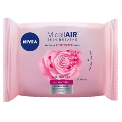 NIVEA MicellAir Skin Breathe Micellar Rose Water Wipes (Face-Eyes-Lips) 25 Wipes