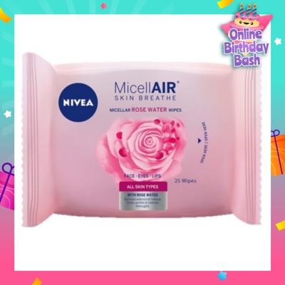 NIVEA MicellAir Skin Breathe Micellar Rose Water Wipes 25 Wipes (Expiry: Oct`2025)