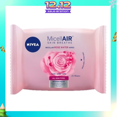 NIVEA MicellAir Skin Breathe Micellar Rose Water Wipes 25 Wipes (Expiry: Oct`2025)
