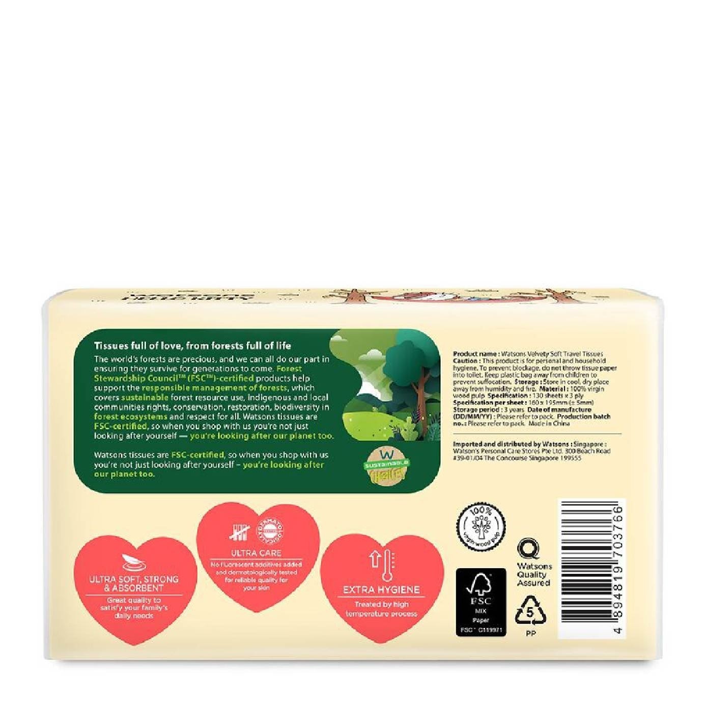 Hello Kitty Velvety Soft Travel Tissues 3 Ply 130s x 4 Packs x 16s (Carton)