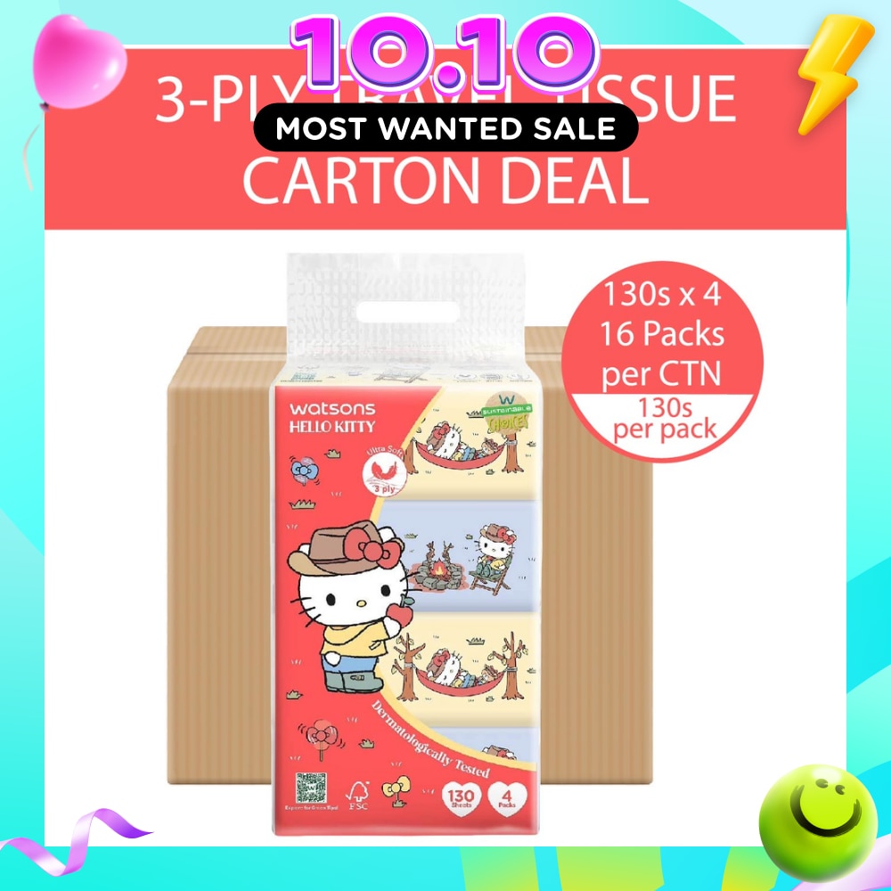 Hello Kitty Velvety Soft Travel Tissues 3 Ply 130s x 4 Packs x 16s (Carton) image