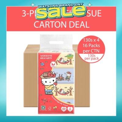 WATSONS - Hello Kitty Velvety Soft Travel Tissues 3 Ply 130s x 4 Packs x 16s (Carton)