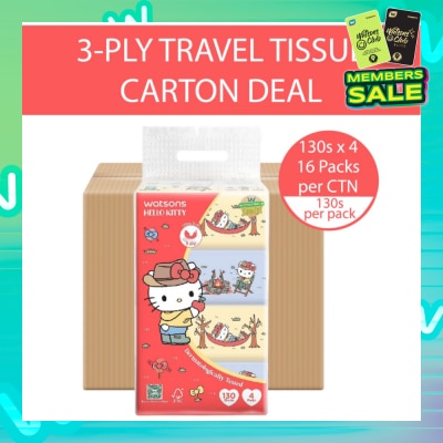 WATSONS Hello Kitty Velvety Soft Travel Tissues 3 Ply 130s x 4 Packs x 16s (Carton)