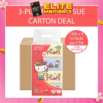WATSONS Hello Kitty Velvety Soft Travel Tissues 3 Ply 130s x 4 Packs x 16s (Carton)