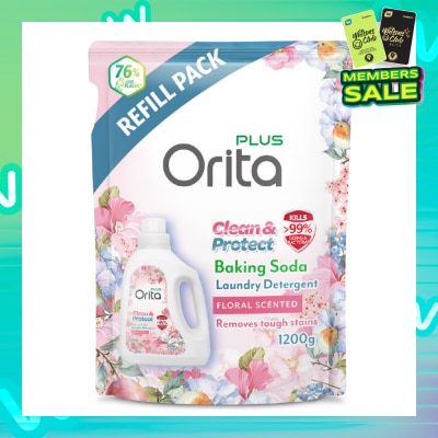 ORITA Baking Soda Antibacterial Laundry Detergent Floral Scented Refill Pack 1200g