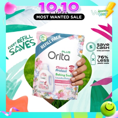 ORITA Baking Soda Antibacterial Laundry Detergent Floral Scented Refill Pack 1200g image
