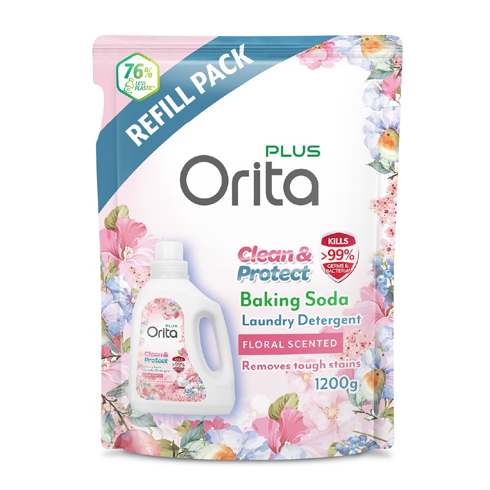 Baking Soda Antibacterial Laundry Detergent Floral Scented Refill Pack 1200g