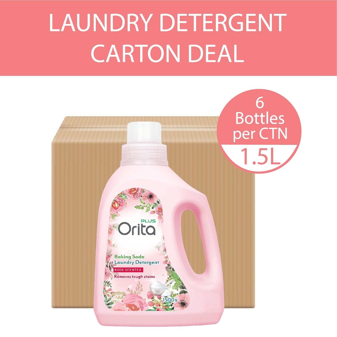 Baking Soda Laundry Detergent Rose Scented 1500g x 6s (Carton)